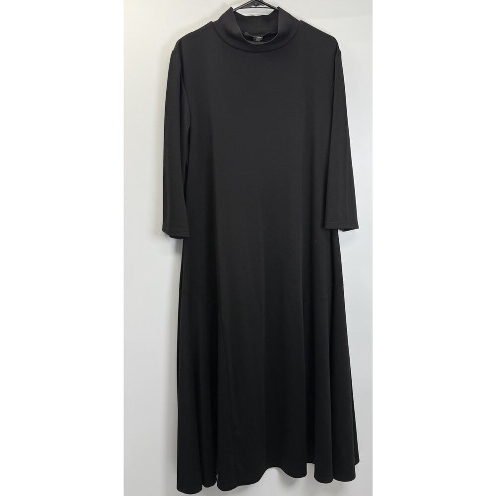 Ashley Stewart Black Midi Dress 2X Mock Neck Stretch Swing Minimalist Plus